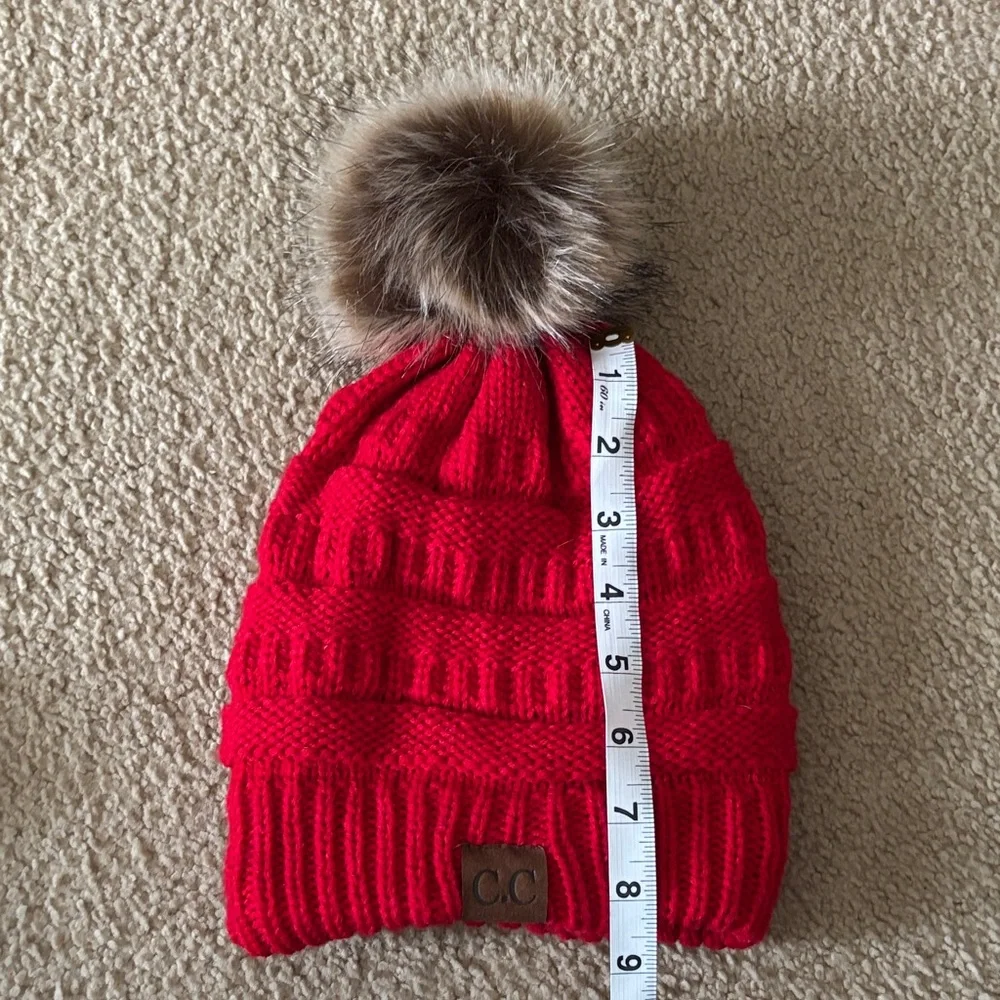 NWOT Beanie Bundle C.C Red Knit, Brown Alpine Design, & White All in Motion - Picture 4 of 13
